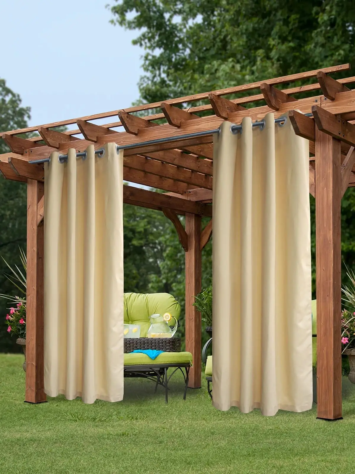 

50 in W x 96 in L Outdoor Curtain UV Privacy Drape Thick Waterproof Fabric Heavy Duty Indoor Panel , Beige