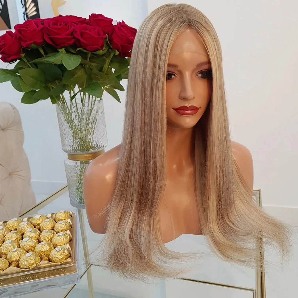 Natural Ash Blonde Balayage Wig Highlighted Virgin Human Hair Full Lace Wigs HD Transparent 13x6 Straight Lace Front Wig 150%