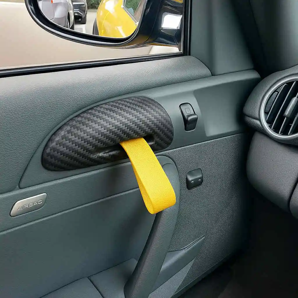 Matt Carbon Fiber GT3RS Style Interior Handle Replacement For Porsche 997 987 Cayman Boxster - with RED / YELLOW / BLACK Straps