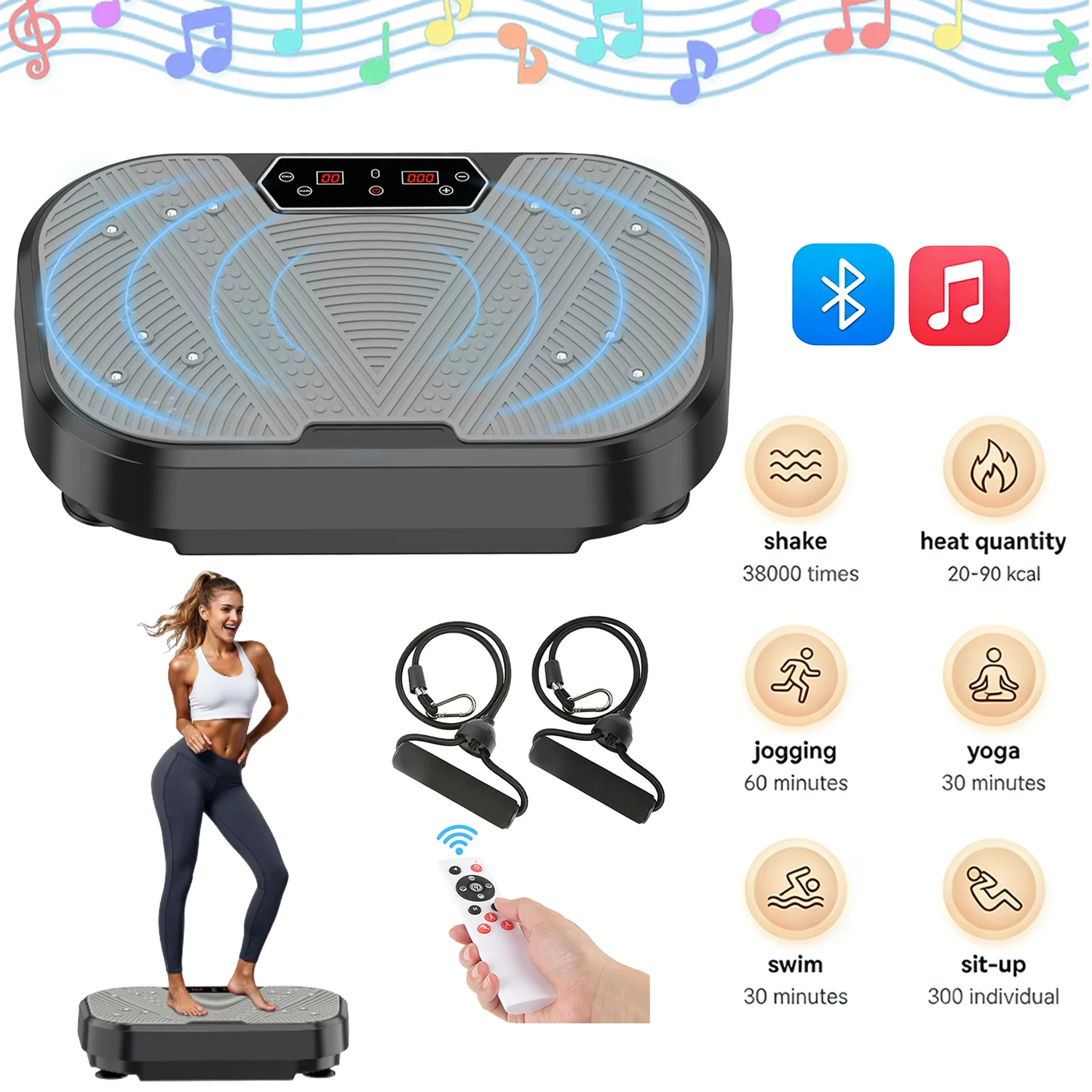 Plateforme vibrante à 120 vitesses, 10 modes, entraînement du corps entier, télécommande, massage magnétique, charge de 250 kg pour brûler les graisses/toner les muscles