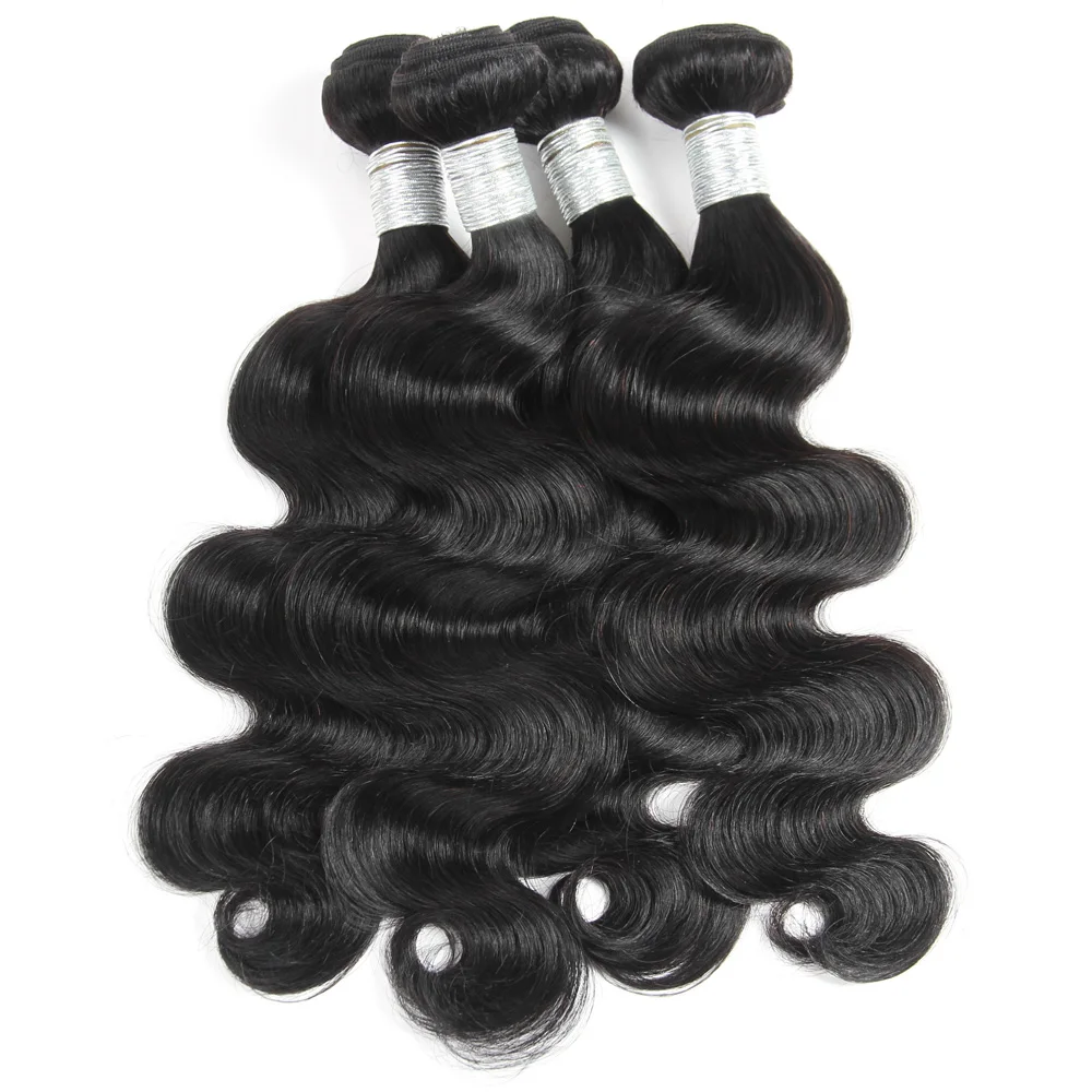 Fasci economici dell'onda del corpo fasci di tessuto brasiliano dei capelli 1/3/4 pezzi fasci di capelli umani nero naturale 8-28 "estensioni dei capelli Remy