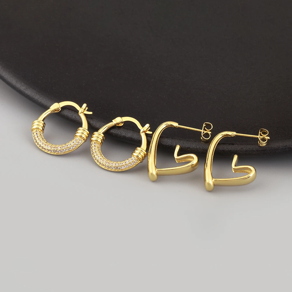 Nidin ต่างหูห่วงวงกลมขนาดเล็กดีไซน์สร้างสรรค์ใหม่5สไตล์สำหรับผู้หญิงต่างหูทองแดงฝังเพทายขนาดเล็กเครื่องประดับหูเครื่องประดับ