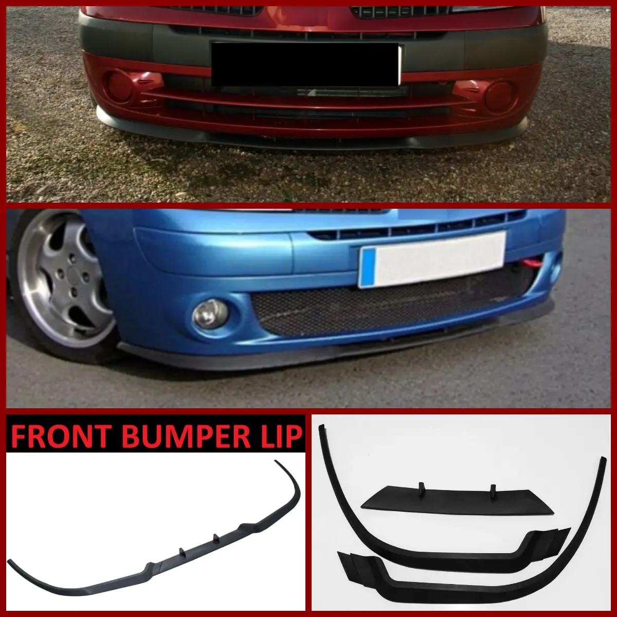 For Renault Clio MK2 MK3 CUPRA R FRONT SPOILER BUMPER LIP Euro Spoiler Lip Universal 3 pcs Body Kit Splitter Car Accessories