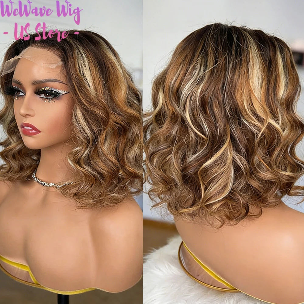 

WeWave P4/27 Короткий парик-боб с мелированием и естественной волной, 13x4, с кружевной передней частью, из натуральных человеческих волос, предварительно выщипанная линия роста волос, бразильский оригинал