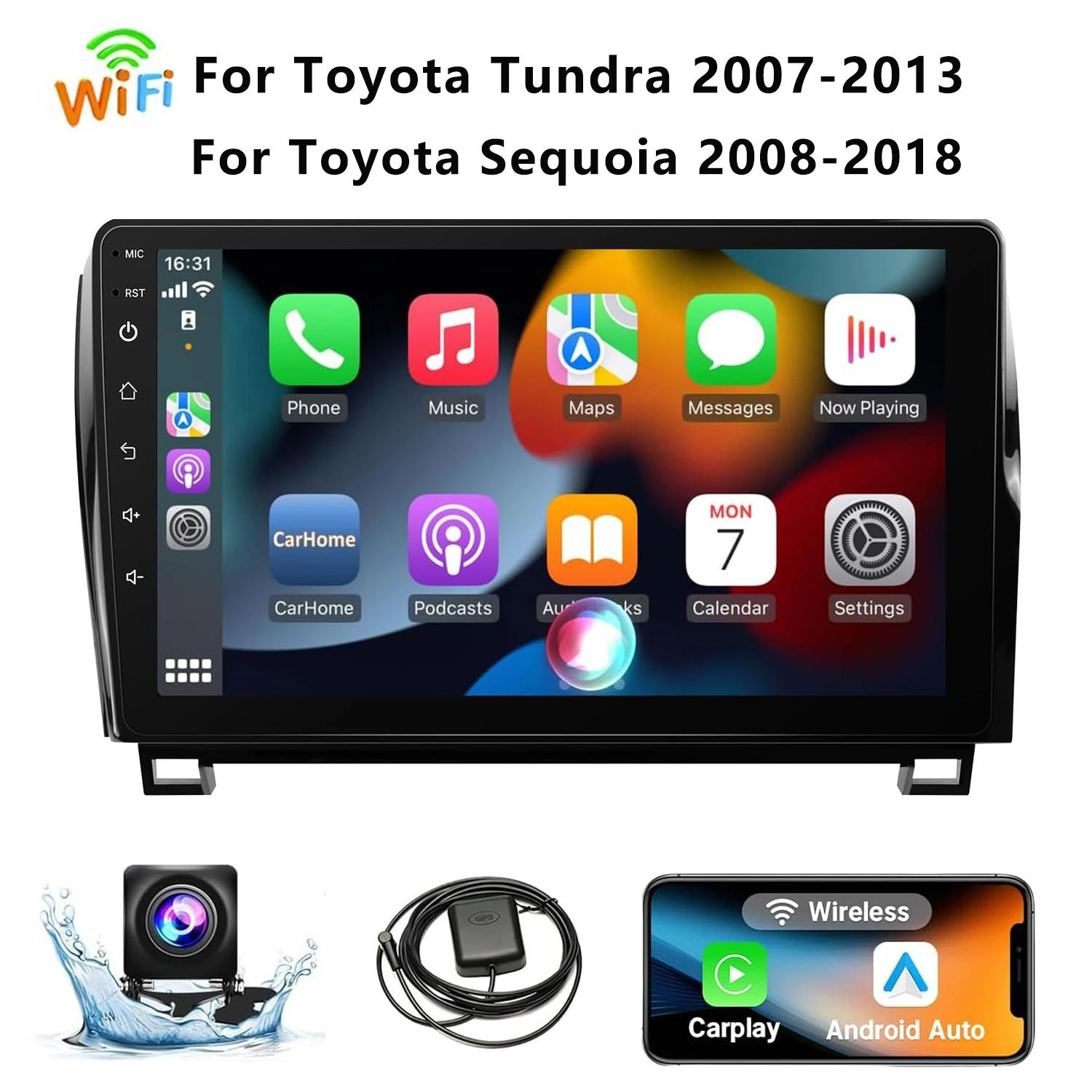 

10.1" Wireless Car Radio for Toyota Tundra 2007-2013 Toyota Sequoia 2008-2018 Touch Screen Car Stereo with Backup Camera 2G+32G