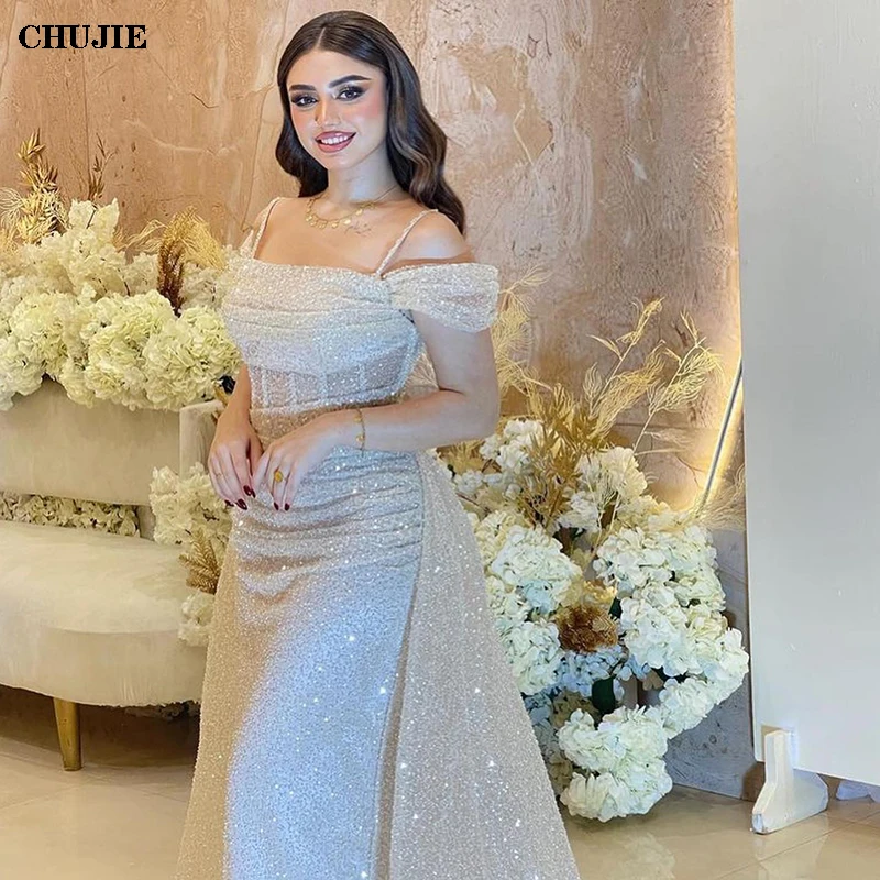 

Off Shoulder Glitter Women's Evening Dresses Formal Prom Dress Dubai Gogerous Sequined Wedding Party Ball Gowns فساتين س