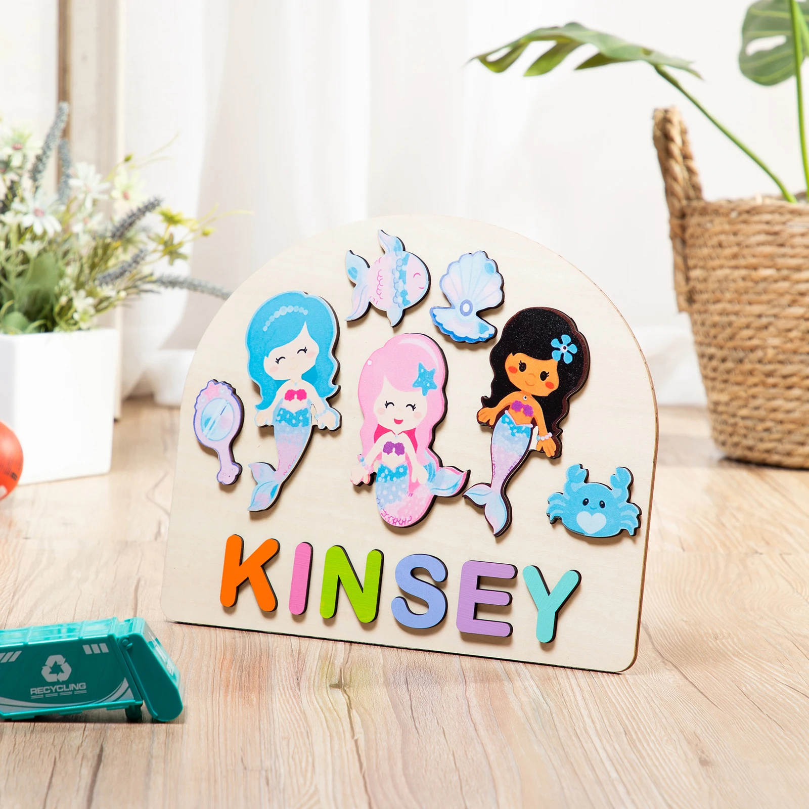 Personalized Name Puzzle Mermaid Wooden Puzzle Toys For Toddlers Christmas Halloween Toy Gifts For Baby Boy &Girl