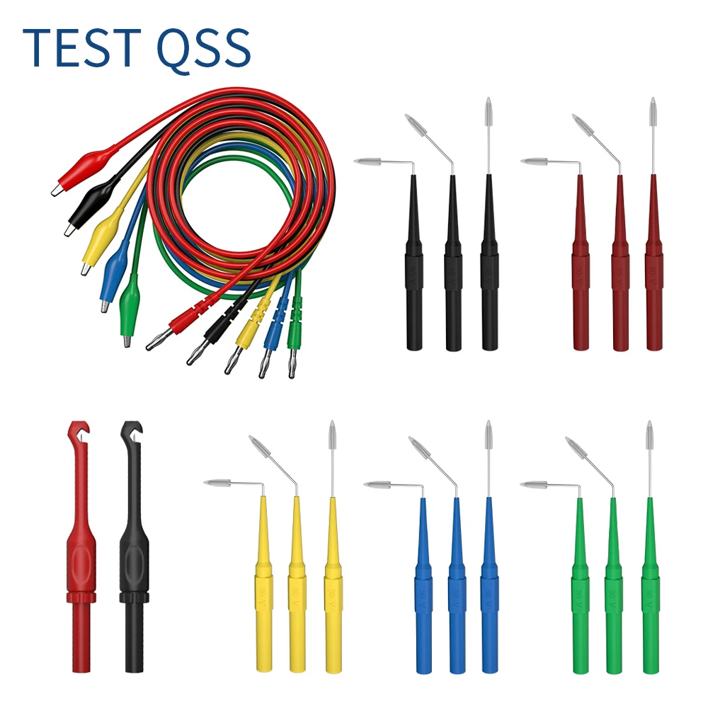 

QSS 22pcs Multimeter Test Lead Kit 4MM Banana Plug to Alligator Clip Test Lead with Wire Piercing Back Probes Kit