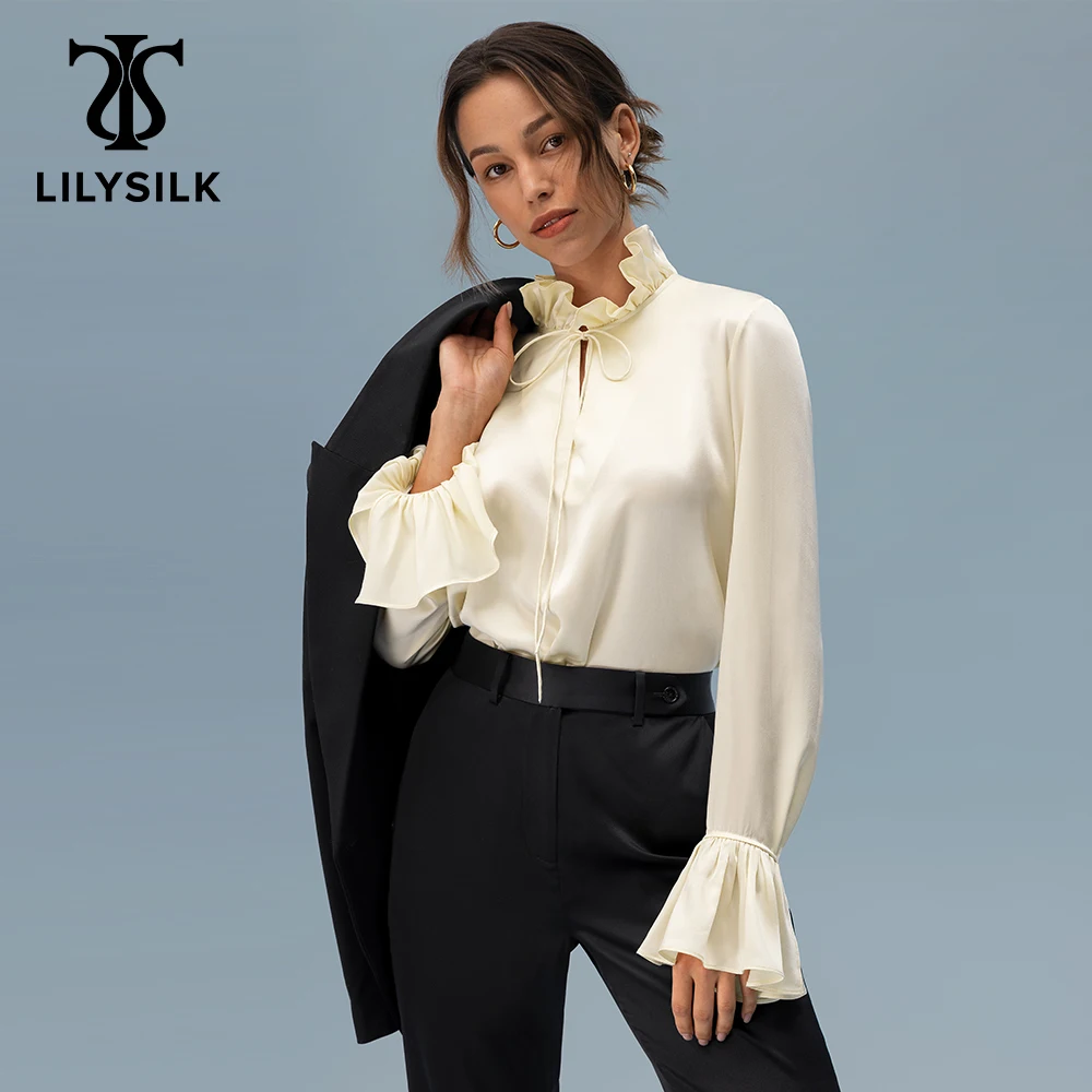 LILYSILK Silk Blouse for Women New 22 Momme Ruffled Collar Flare Sleeve Pullover Top Female Party Clothing Free Shipping