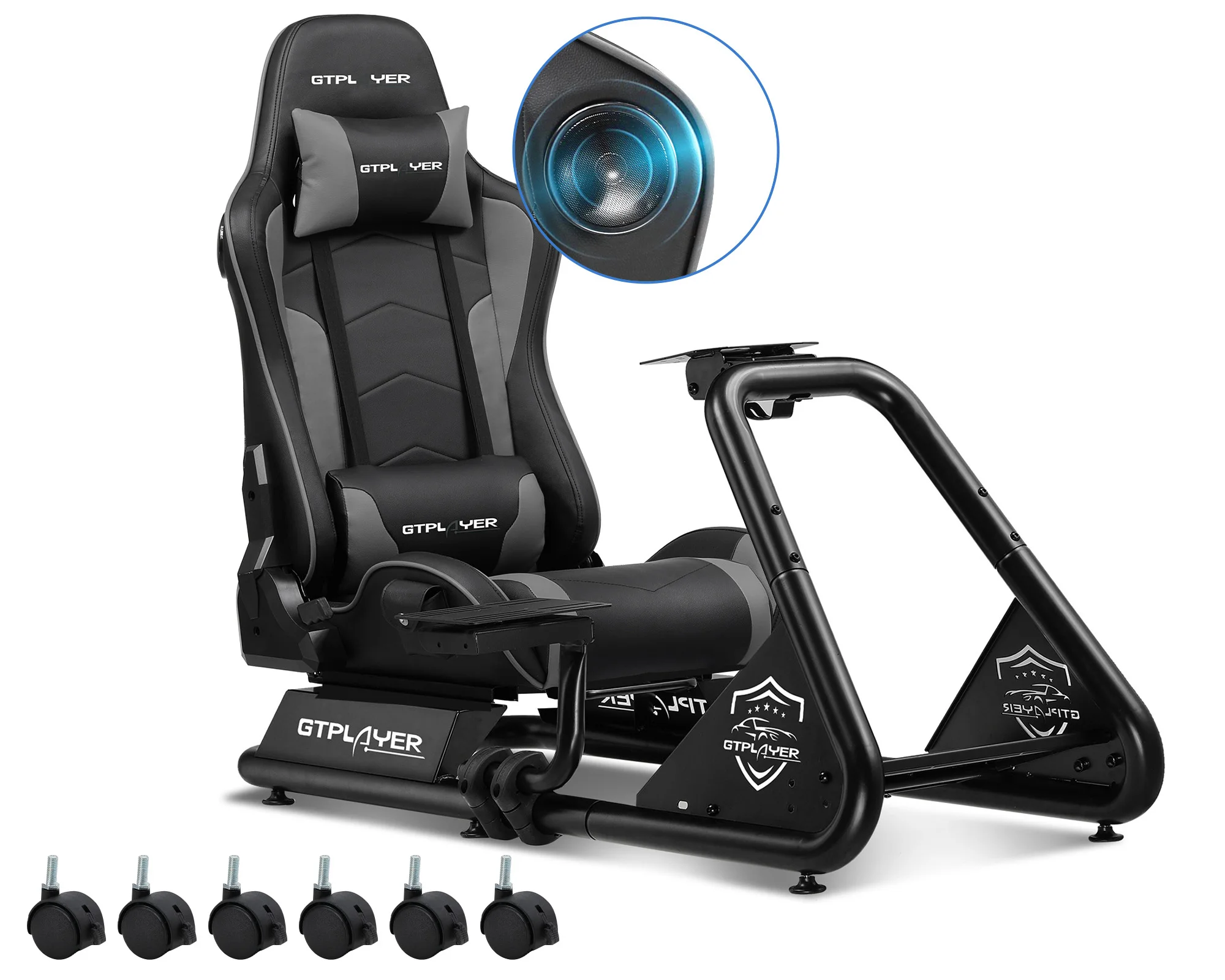 GTPLAYER Simulator Cockpit, sim racing cockpit, rennsimulator lenkradständer mit Lautsprechern, Lenkrad und Pedalablage