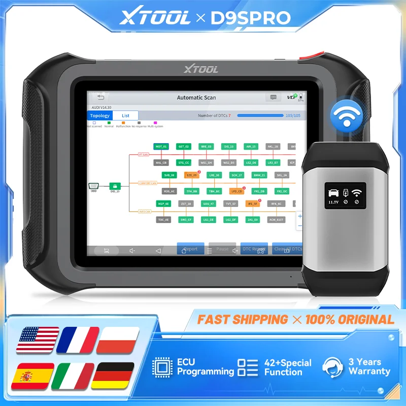 

XTOOL D9S PRO D9SPRO WIFI диагностический инструмент Программирование ЭБУ Добавить ключ Автомобильный сканер Топологическая карта 42 + сбросы FCA/CANFD/DOIP