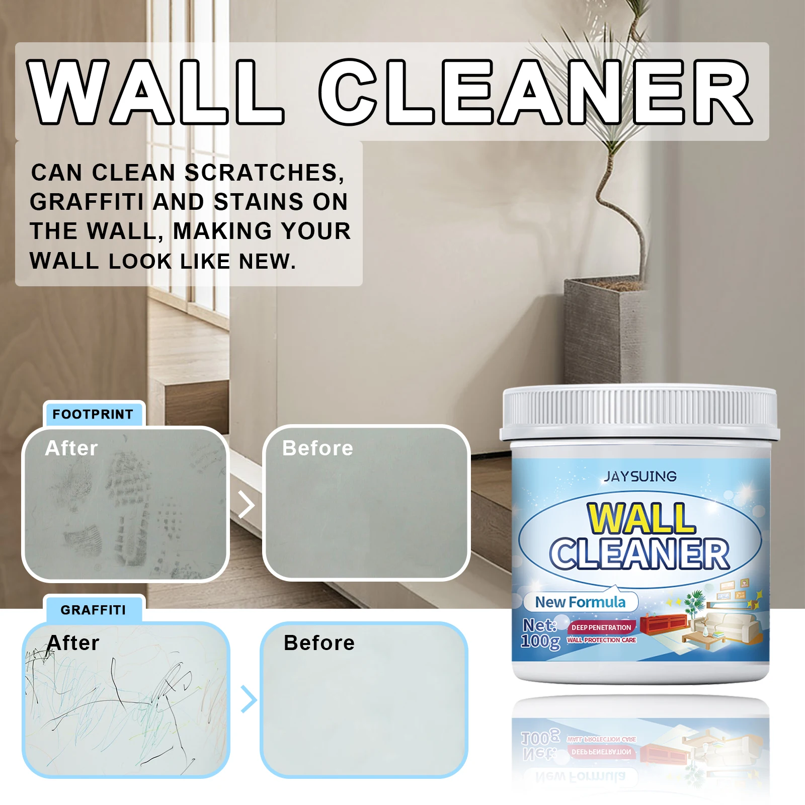 Wall Care Repair Paint, remoção de mancha, parede protetora Cleaner, Traceless White Renovation Paste, Novo