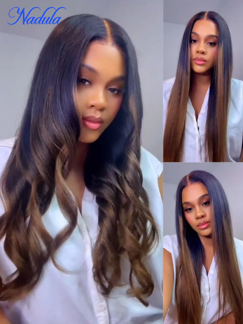 

Nadula 13x4 Предварительно везде каштаново-коричневый Ombre Yaki Прямой парик Put On and Go Бесклеевые парики из человеческих волос с завязкой Invisi