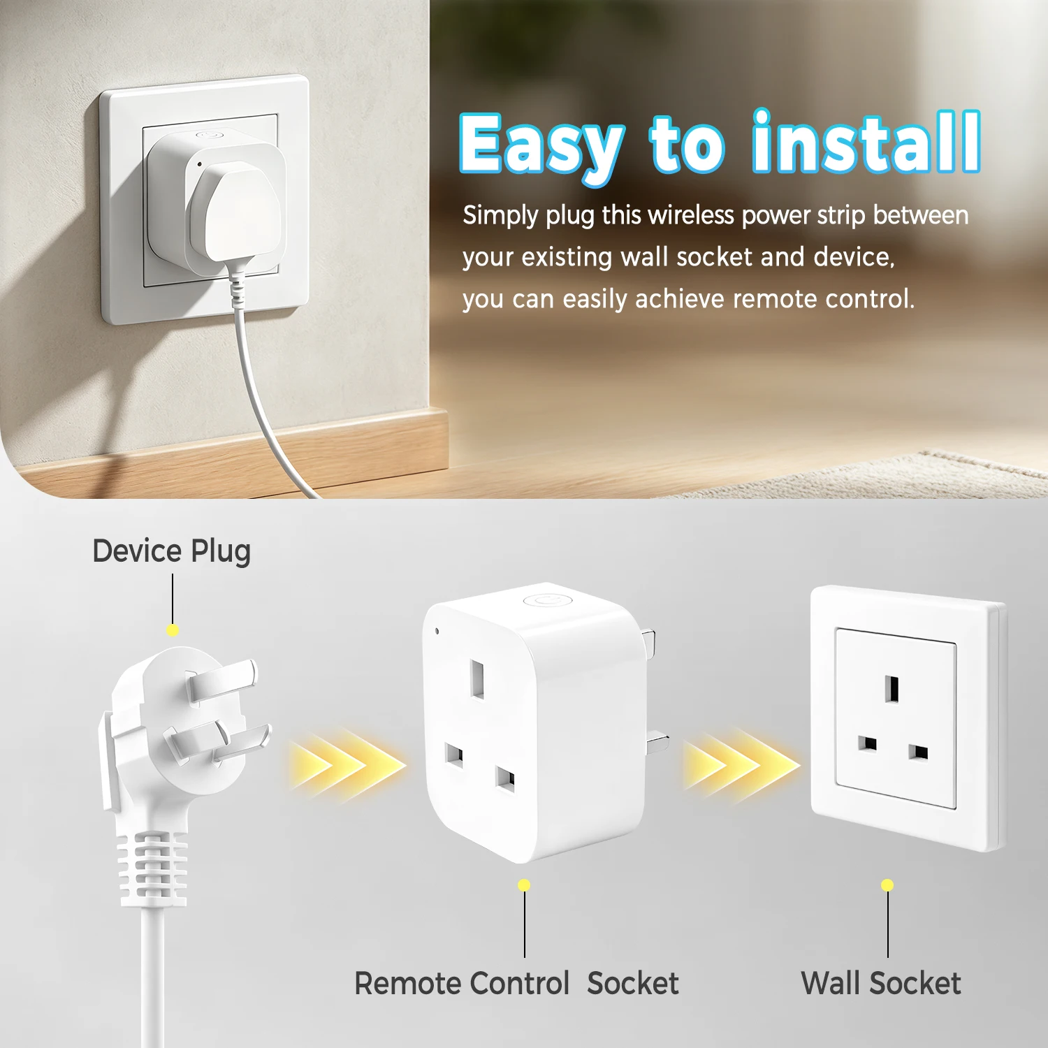 Remote Control Plug Socket UK with 30m Range,13A/3120W Wireless Outlet