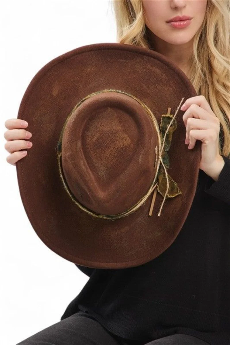 2026 Antique Paint Wide Brim Cowboy Fedora Hat Suede Hat for Women Men Riding Hat Autumn Panama Cowgirl Hat sombrero vaquero