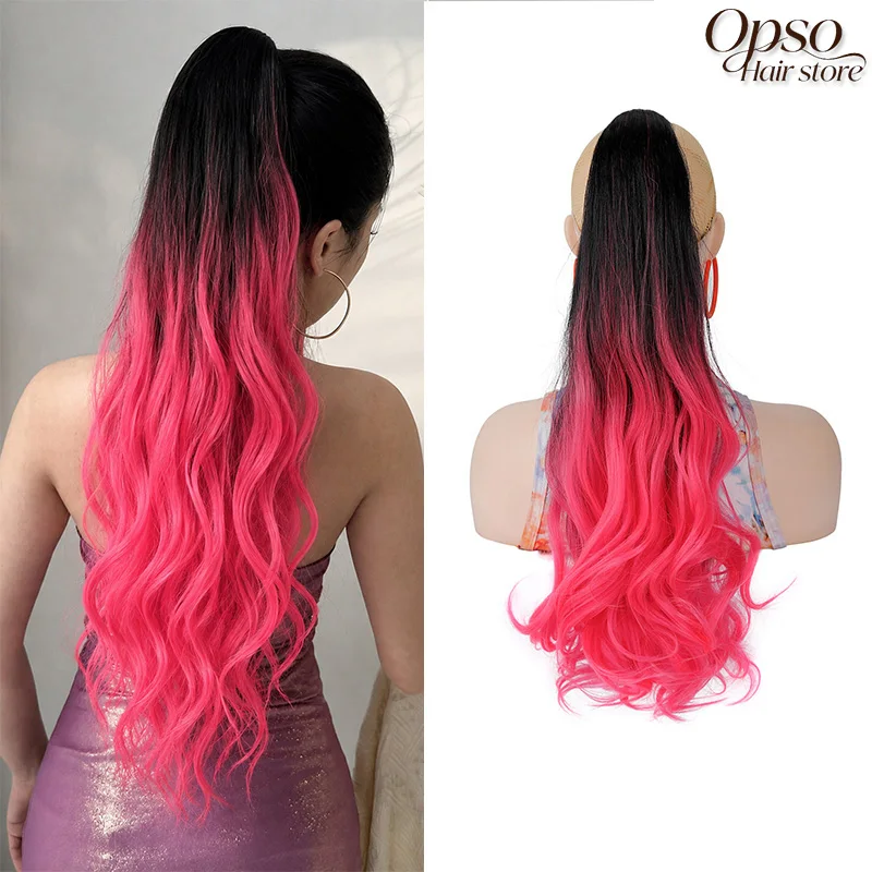 

Rainbow Ombre Curly Synthetic Ponytail - Long 22" Heat Resistant Clip in Hair Pony Tail with Claw Clips for Women
