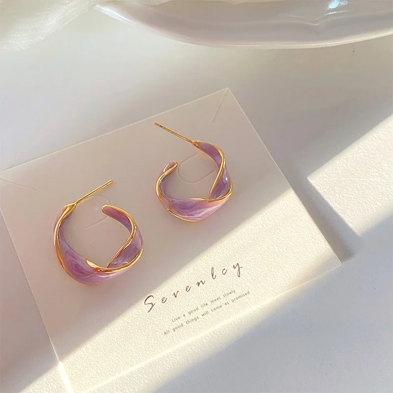 Kitykiss Women's glaze dripping twisted pattern cool design earrings simple and versatile earrings trendy cool earrings