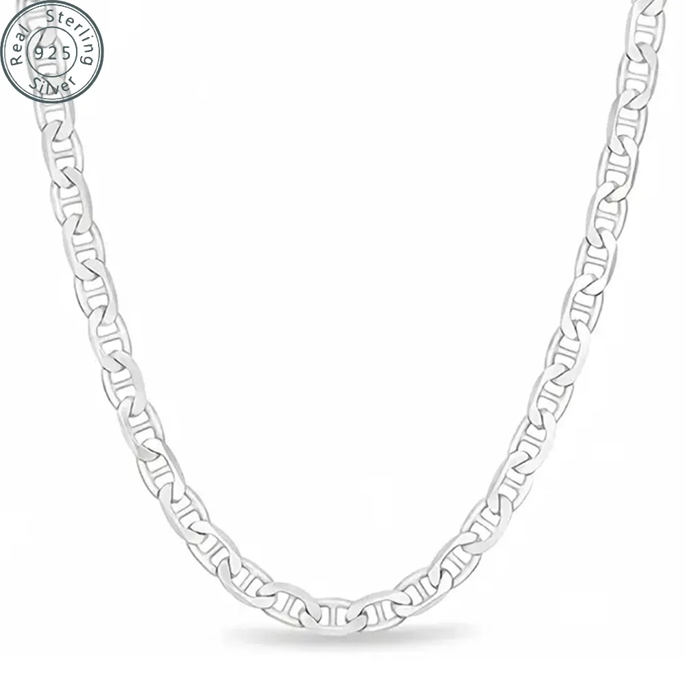 

925 Sterling Silver chain 3.5MM Solid Flat Mariner Link Chain Necklace- Silver Necklace Chain, Men and Women