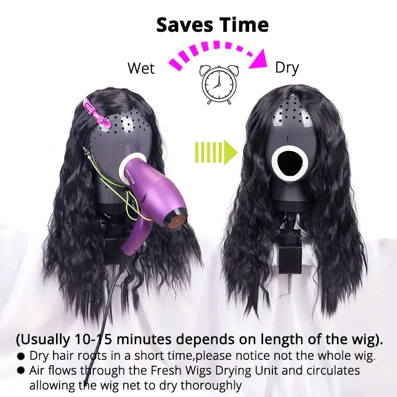 Easy to use wig head drying device for lace wig scalp cap net hair dryer material wig display head mannequin head wig