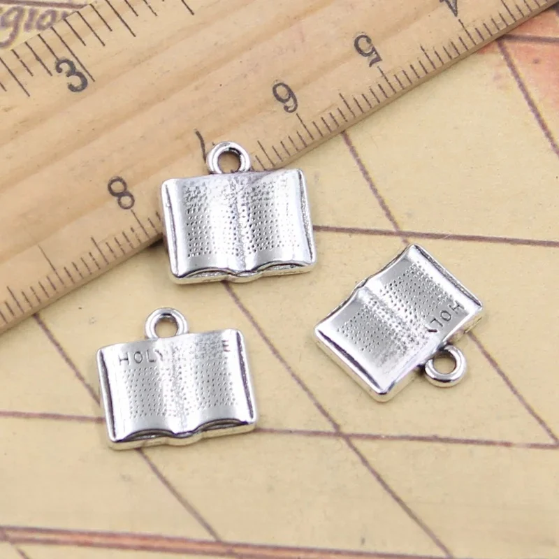 20 sztuk Charms książki święta biblia 15x15mm tybetańskie srebrne wisiorki antyczna biżuteria robienia ręcznie robionych rękodzieła — zdjęcie 2