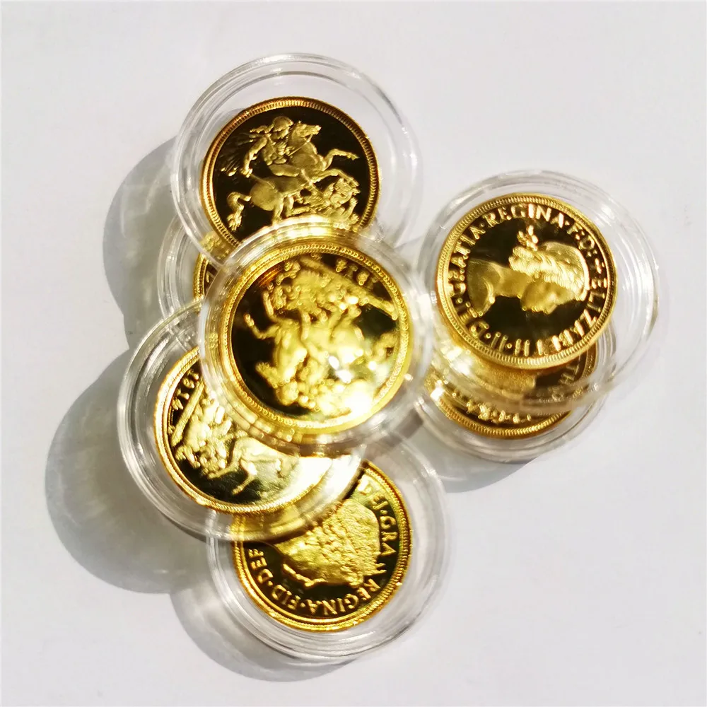 Moneda de soberano británico de 1914 + moneda de la Reina Isabel II de Gran Bretaña 1983, tamaño de moneda de soberano 2015 22*1,8mm