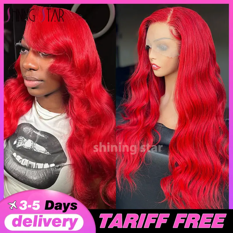 

30 34 Inch Hot Red Body Wave 13X4 Hd Lace Frontal Wig Brazilian Curly Wave 13X6 Lace Front Color Human Hair Wigs 180% For Women