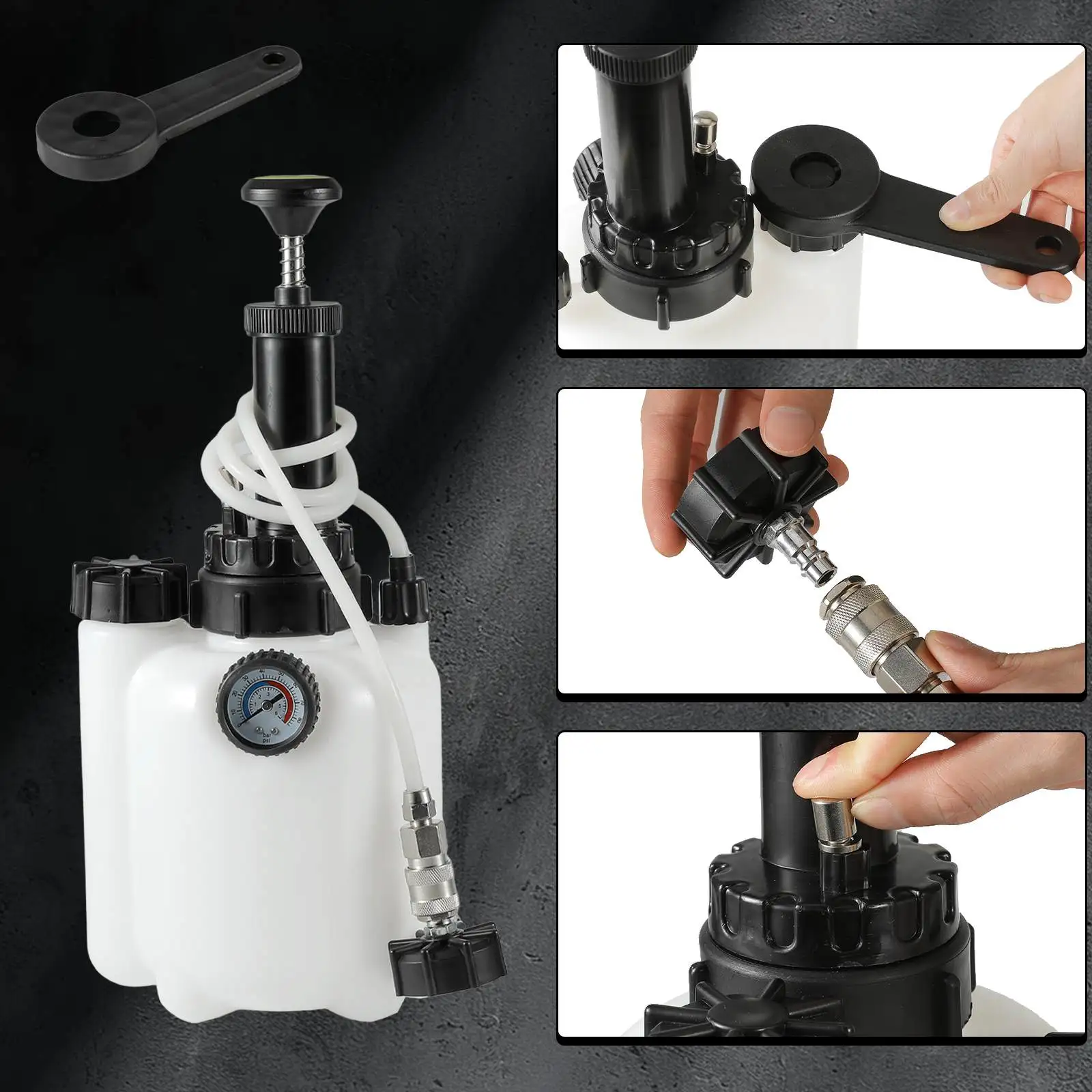 3L Manueller Bremsflüssigkeits-Entlüfter & Kupplungsöl-Wechselkit Professioneller Drucktester mit Doppelskala-Manometer für Ein-Personen-Bedienung – Detail 5