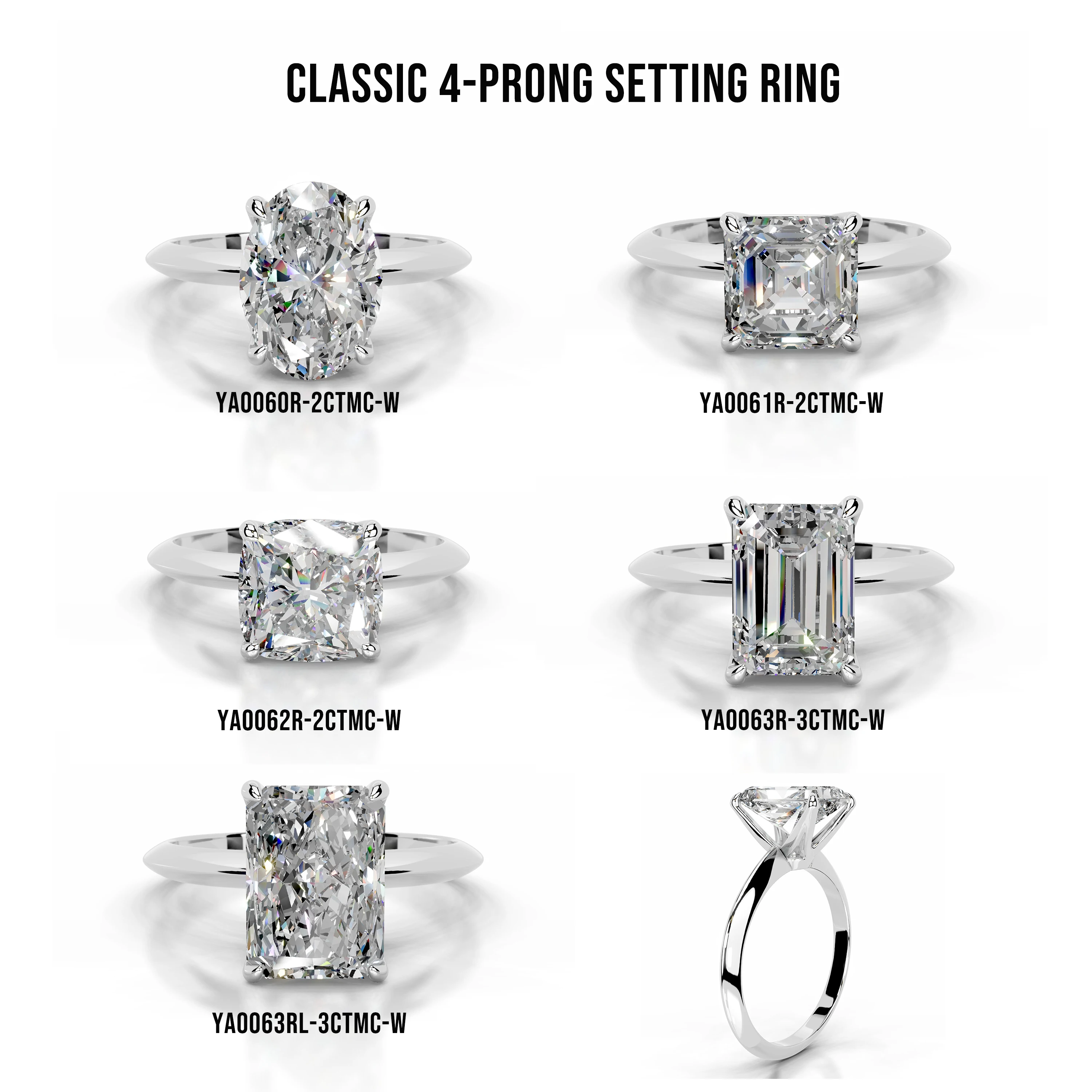 GEM'S BALLET 3CT 7*9mm Emerald Cut Moissanite Engagement Ring in 925 Sterling Silver Classic Solitaire 4-Prong Setting Ring