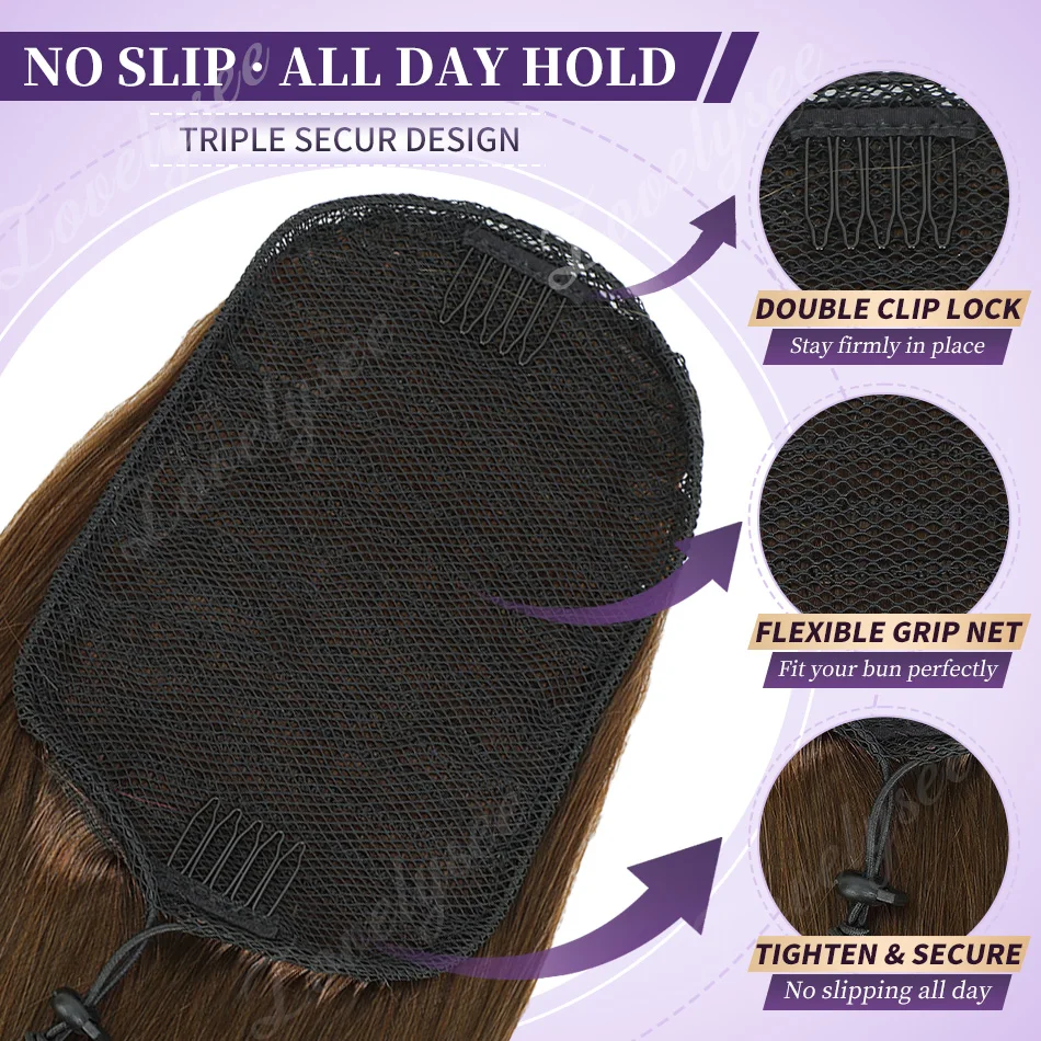 14-18Inch Short Drawstring Ponytail 100% Human Hair Extension With Clip In Straight Ponytail Brazilian Ponytail Hair Extension view 4
