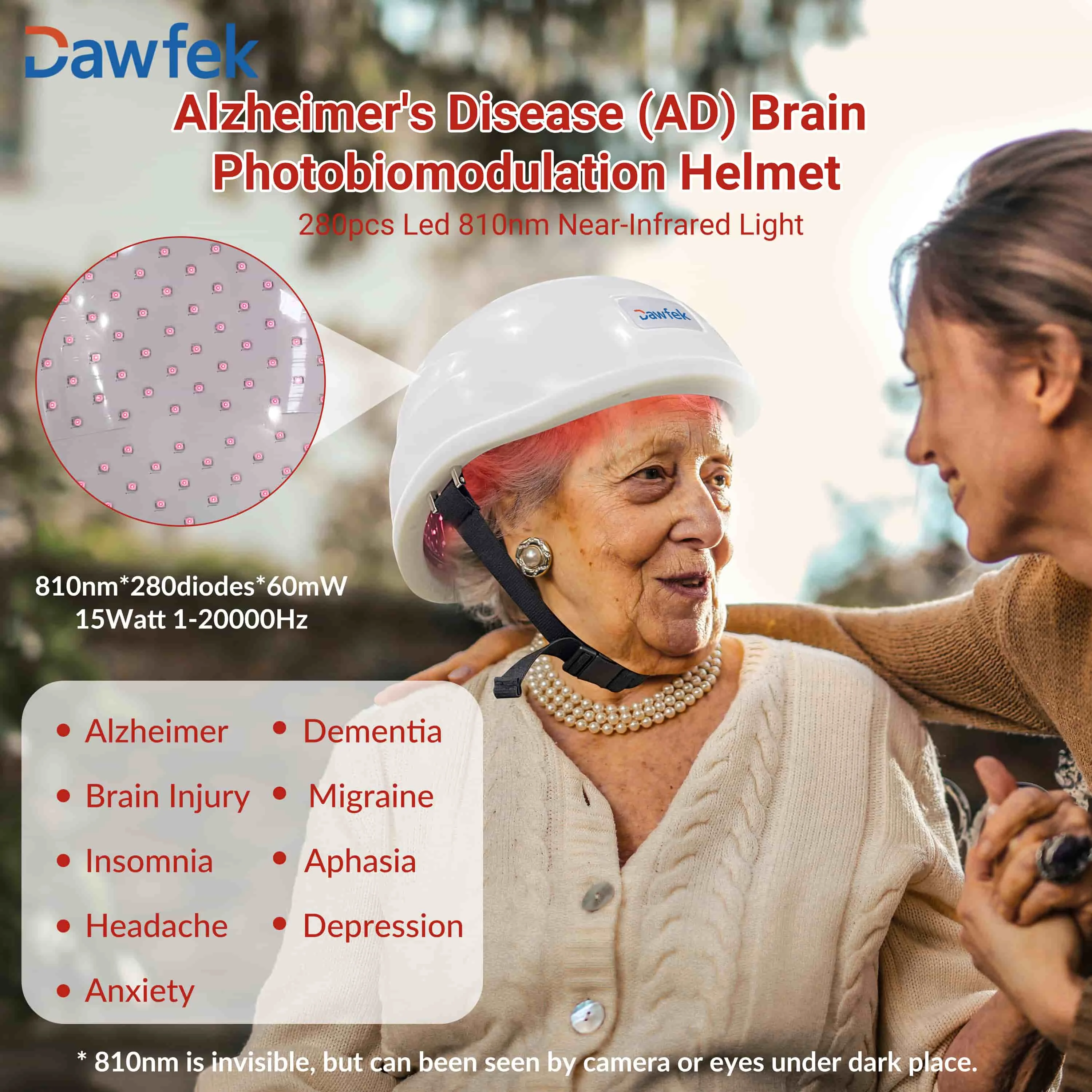 

Dawfek Parkinson'S Depression Treatment 810Nm*280Diodes*60Mw Red Light Therapy Dementia Helmet Brain Health Portable Home Use