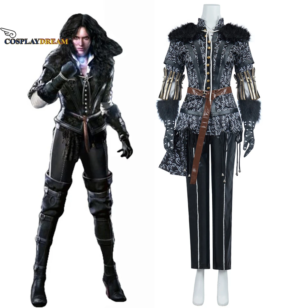 

Yennefer Cosplay Costume Game Witch Yennefer Cosplay Outfit Black Top Pants Jacket Gloves Full Set Women Halloween Party Outfit