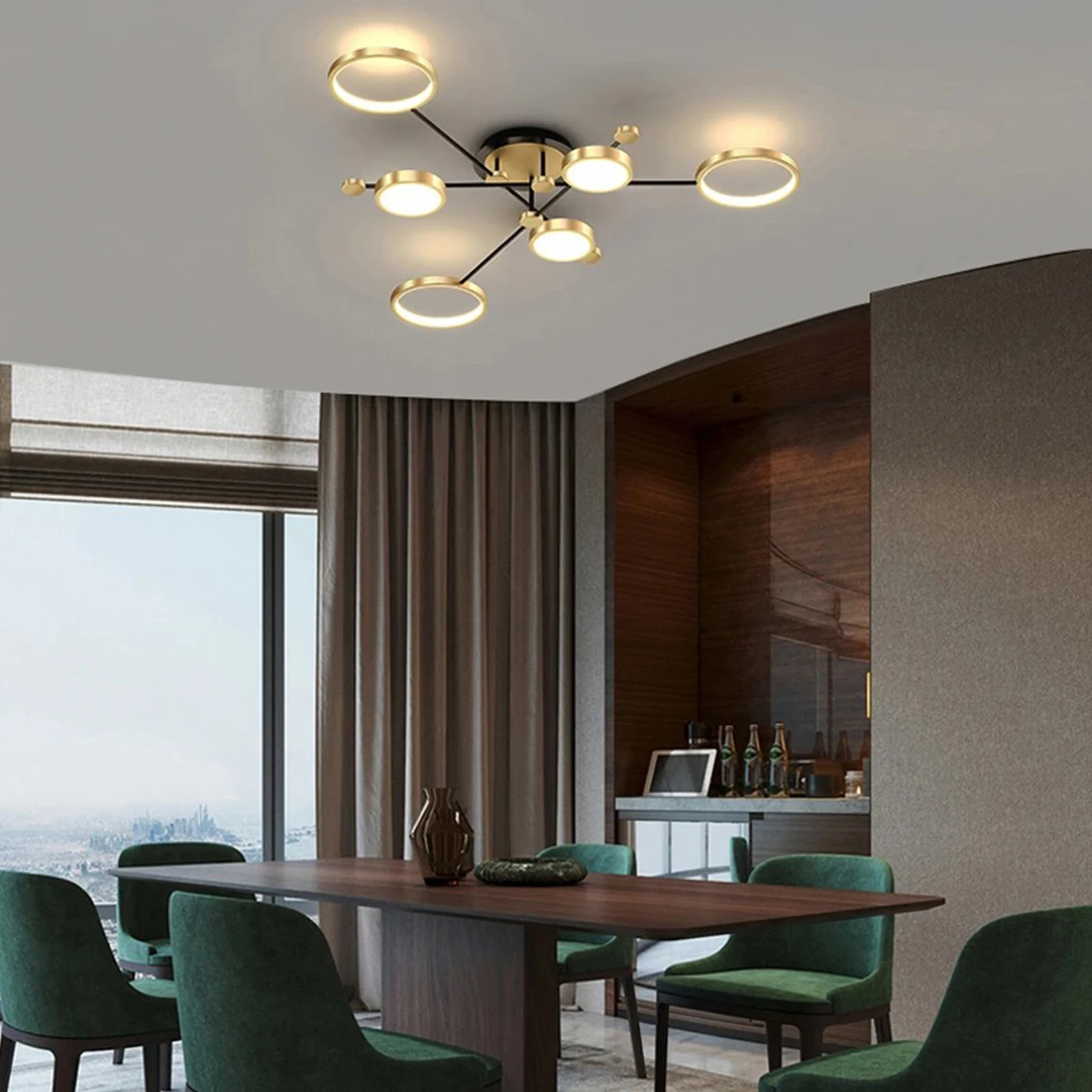Luxury Black Gold Ceiling Light  Multi Head Metal LED Chandelier High CRI Flicker Free Remote Home Indoor Luster Decoration Lamp