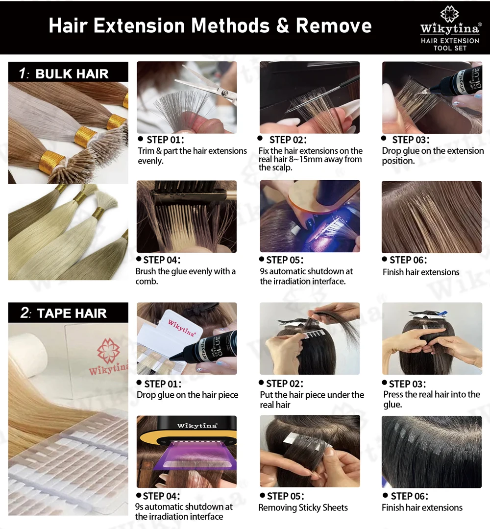Wikytina V Light UV Light Hair Extension Kit Tools Set, Combo, UV Glue Remover Machine - Premium Salon Styling Tools Set Upgrade