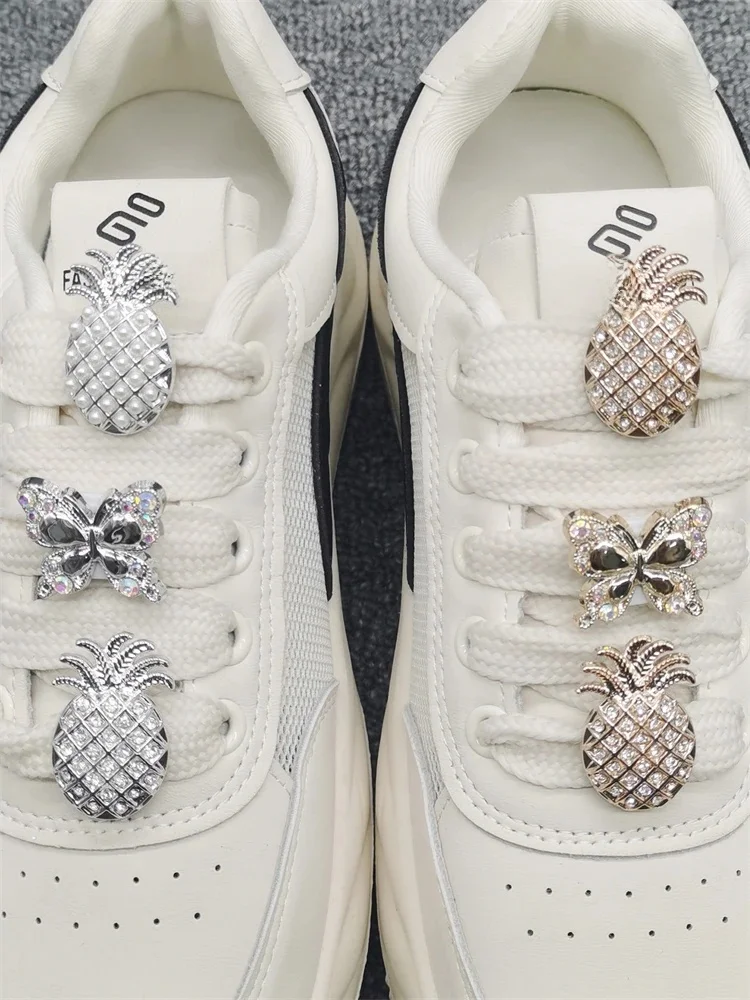 Breloques en dentelle de chaussure d'ananas, 2 pièces, boucles scintillantes ABS, décorations, bricolage, strass, bijoux, Clips de lacet, Accessoires adaptés aux bottes