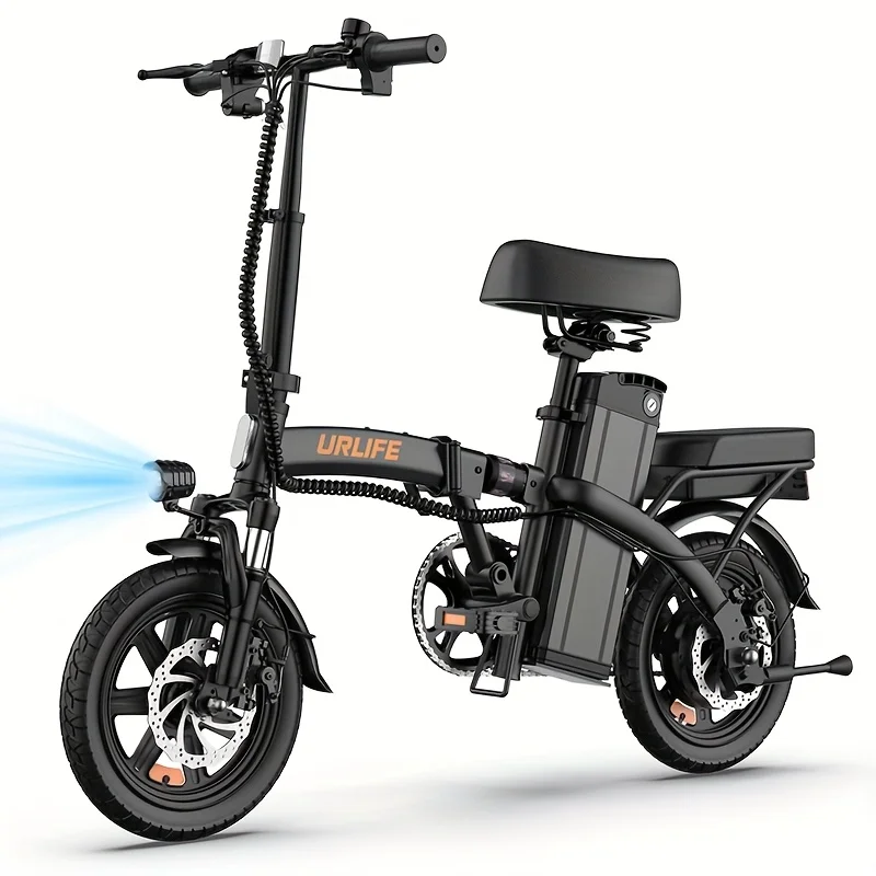 Vélo électrique pliable Urlife F1L Mini, 14 pouces, moteur 250W, batterie amovible 48V 7.5Ah à charge rapide, autonomie 40KM, suspension hydraulique avant, freins à disque doubles, vélo électrique pour adultes