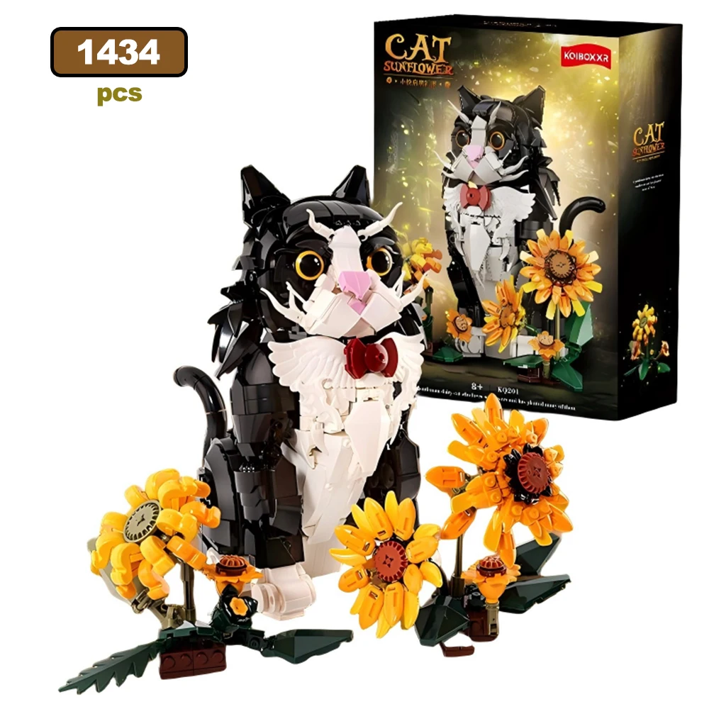 MOC Konijn Kat Model Bouwstenen Creatief Plattegrond Wortelen Zonnebloemen Bureau Ornament Montage Dieren Bouwstenen Speelgoed DIY Cadeaus