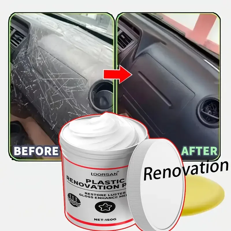 Car Plastic Polish Wax, Plastic Renewal Cream,Can Repair Car Interiors,Tires,and Exterior Plastic Parts Renovation,Repair Effect