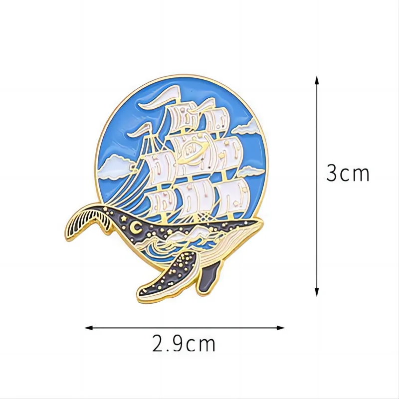 New Animal Whale Ocean Sailboat Metal Brooch Creative Design Lapel Pin High Aesthetic Cartoon Enamel Badge Accessories