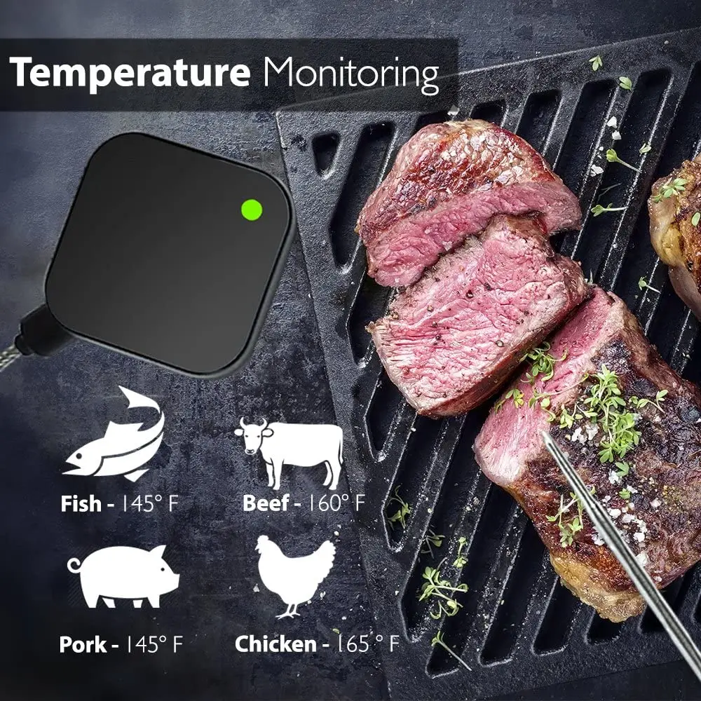 Smart Wireless Bluetooth Digital Stainless Steel Smoker Grill BBQ Meat Food Thermometer With High Temperature Probe For Oven