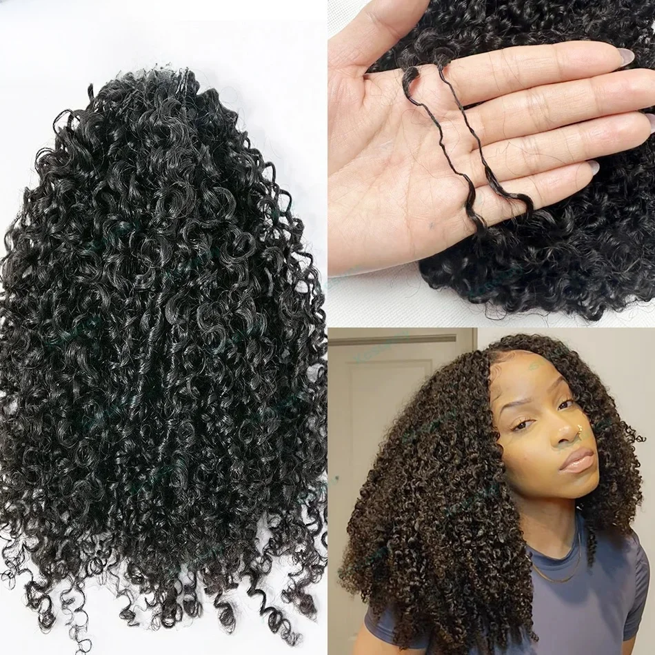 K ​ Inky Krullend Gehaakt Human Hair Extensions Afro Kinky Voorgescheiden Knooploos Gehaakt Menselijk Haar Met Lus Voor Twist Boho Vlechten - afbeelding 2