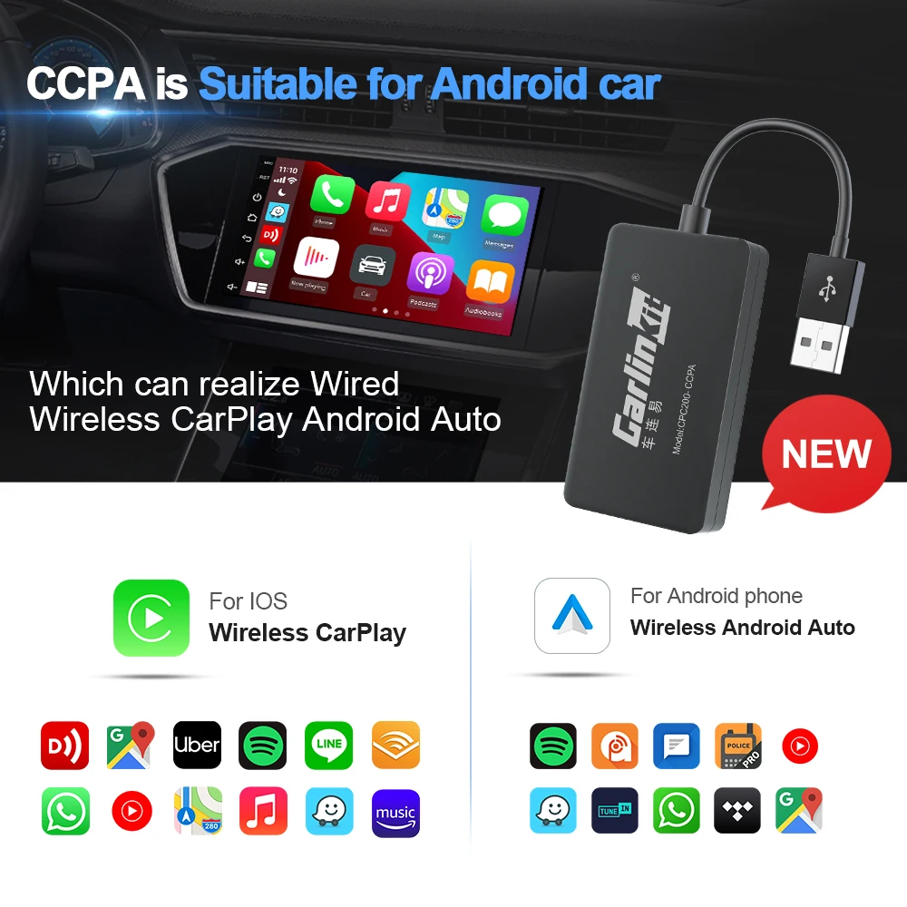 CarlinKit Wireless CarPlay Dongle Android Auto لراديو السيارة Android AirPlay شاشة مرآة الموسيقى تحتاج إلى تثبيت Autokit CCPW CCPA