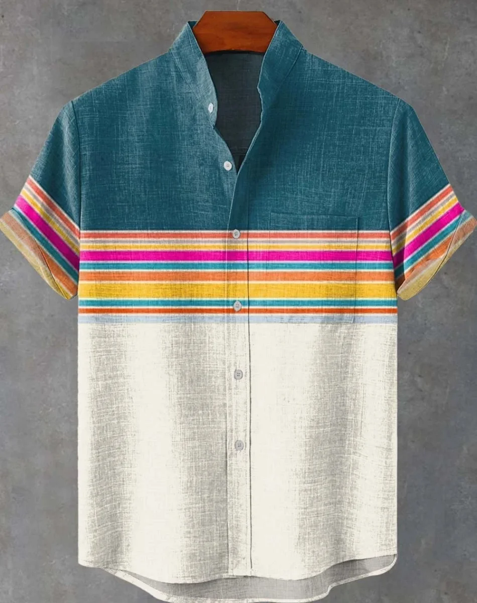 Retro ethnic pattern shirt summer fashion short sleeve 3D printing men's shirt casual street trend super breathable Hawaii fast