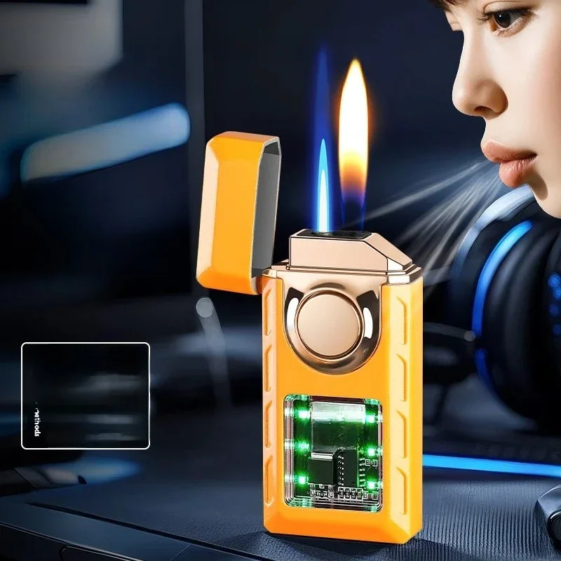 Briquet à gaz à allumage à commande vocale créative, lumière couleur, affichage de la batterie, commutation d'incendie ouvert, briquets électriques USB à Jet