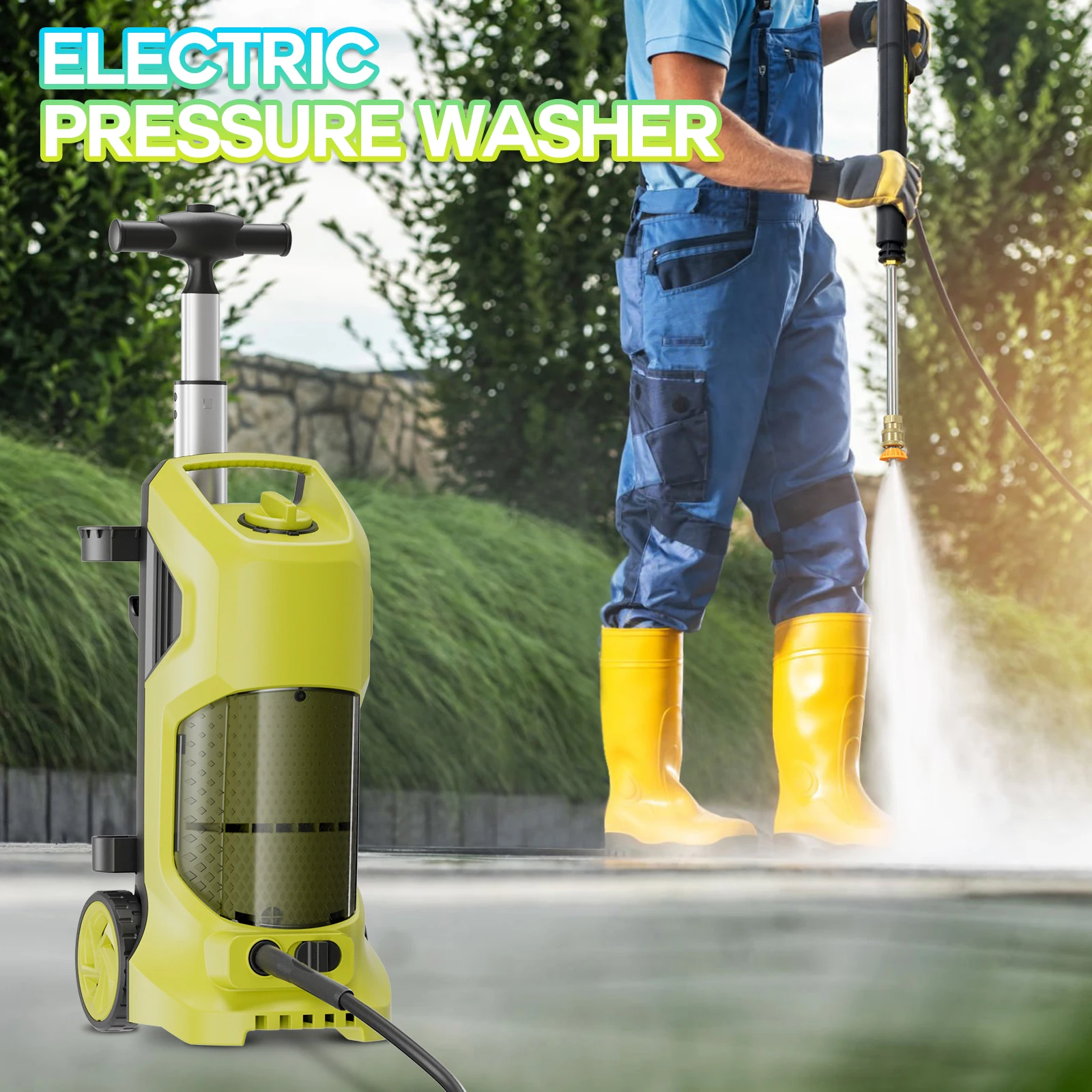 เครื่องฉีดน้ําแรงดันสูงไฟฟ้า 4800PSI 3.0GPM เครื่องฉีดน้ําแรงดันสูง 4 หัวฉีด, ท่อ 25FT, ถังสบู่, เหมาะสําหรับรถยนต์, ถนนรถแล่น, ลานบ้าน