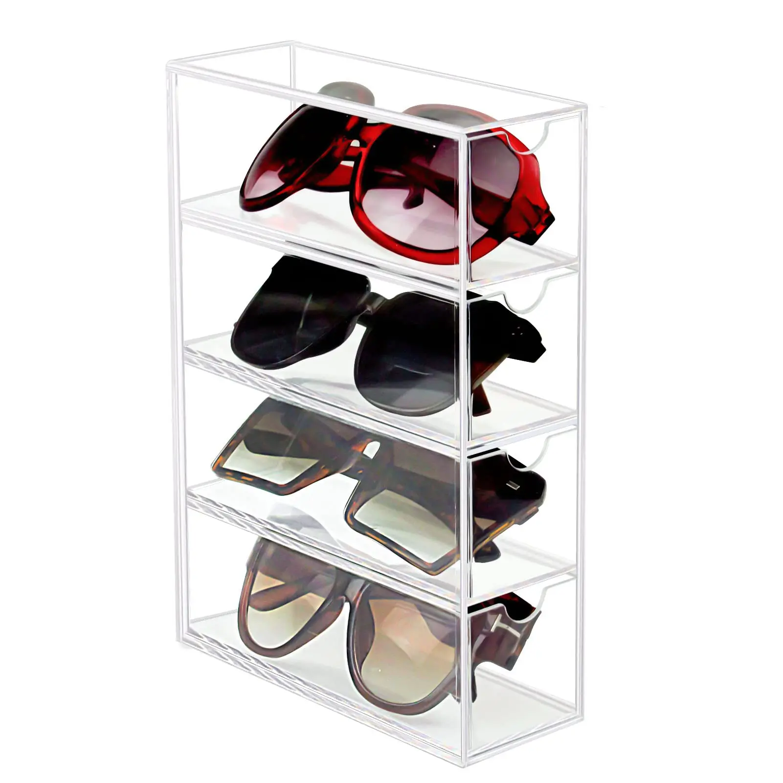 

4 Drawers Sunglasses Organizer, Acrylic Eyeglass Case Clear Eyeglass Holder Eyewear Display Case for Women and Men