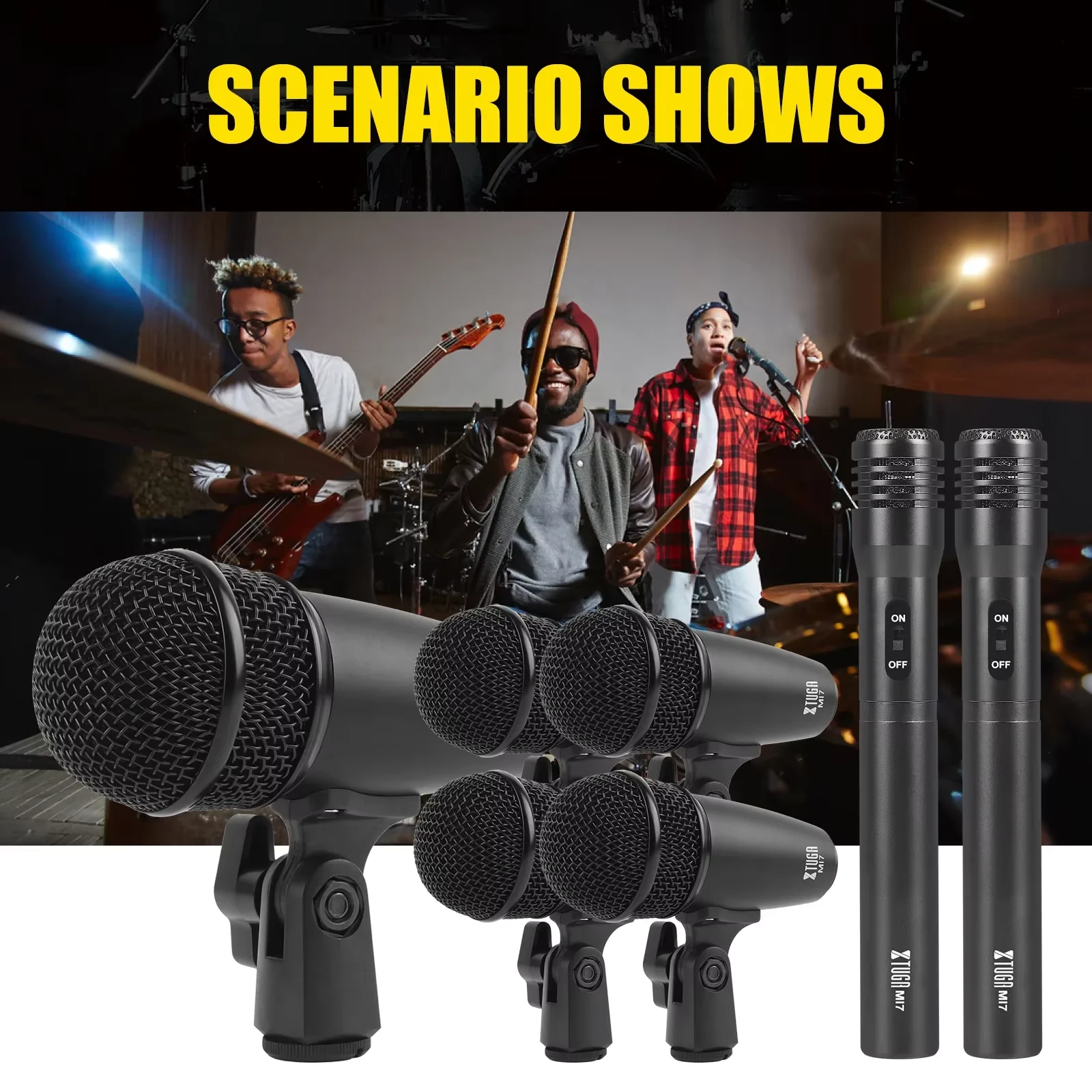 XTUGA MI7 7-Piece Professional Performance Metal Drum Microphone Set Dynamic Microphone For Bess Guitar Jazz Drum Performances