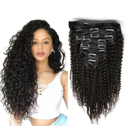Deep Wave Clip In Human Hair Extensions 120g Clips In Extension Full Head Brazilian Clip on Curly Hair Extension For Women #1B
