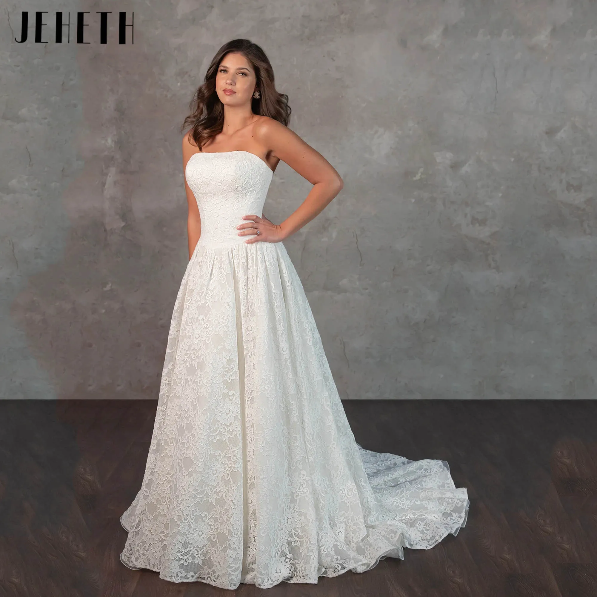 

JEHETH Strapless Lace Wedding Dresses Princess A-Line Sleeveless Bridal Gowns Romance Backless vestidos de novia 2025 Customized