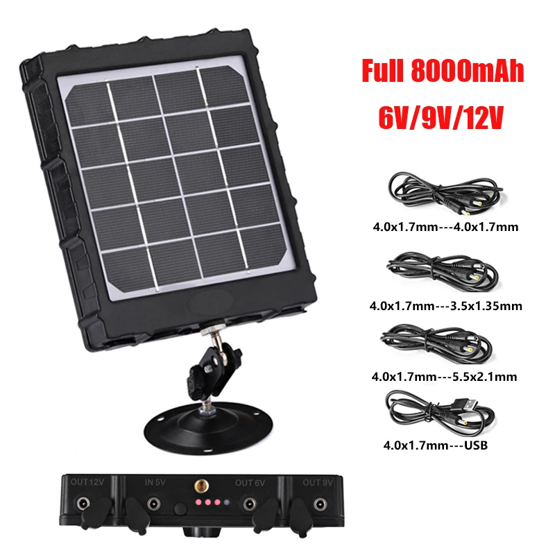 WG8000 12V Trail Camera Solar Panel 8000mAH Hunting Camera Solar Panel Power Supply Charger For Security Camera Photo Trap Track