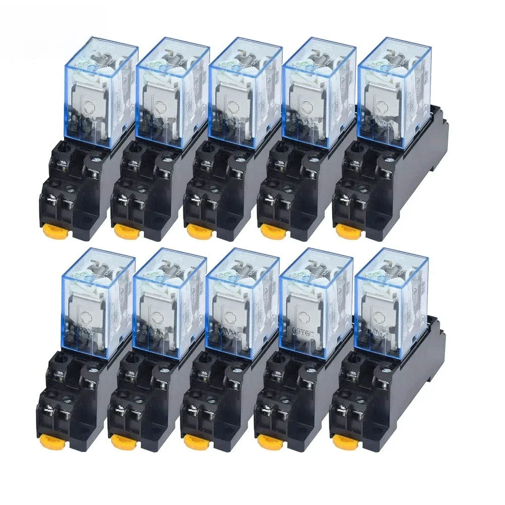 10 sztuk przekaźnik LY2NJ DC12V DC24V AC110V AC220V mały przekaźnik 10A 8 pinów cewka DPDT z podstawą gniazda — zdjęcie 2